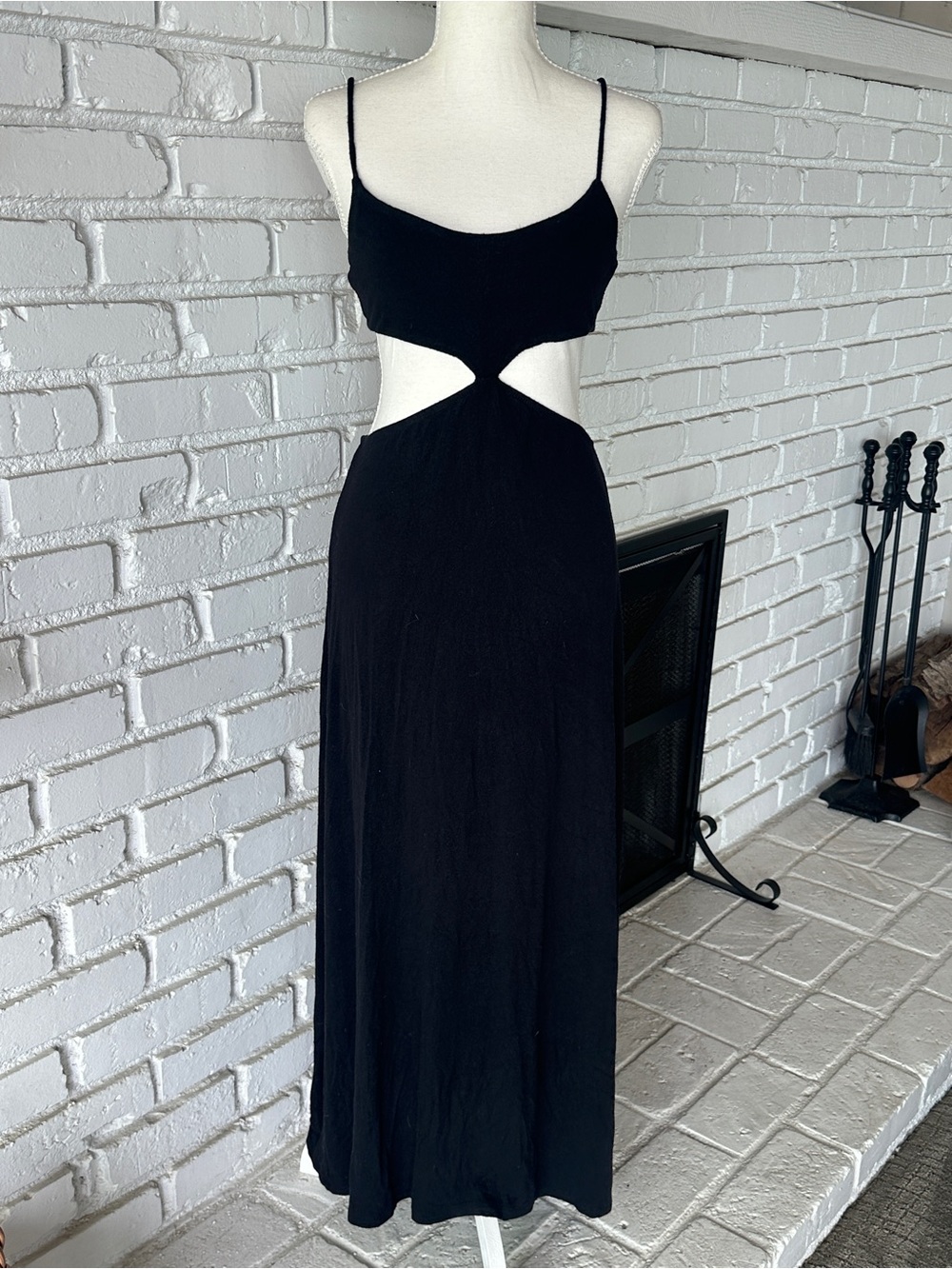Free People FP Beach Black Cutout Waist Spaghetti Strap Maxi Dress - M